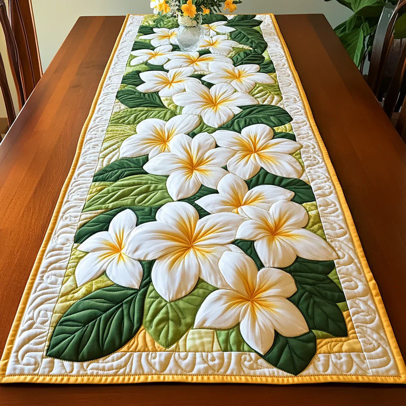 Caminho de Mesa Acolchoado - Flores de Frangipani